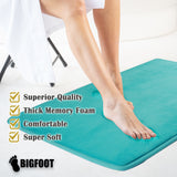 BIGFOOT Memory Foam Bath Mat 30 x 20 for Tub and Shower, Water Absorbent Non-Slip Bathroom Rug with Soft Velvet Top Layer, Thick Cushioning Foam with PVC Dot Bottom Layer Keeps Floors Dry, Turquoise