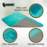 BIGFOOT Memory Foam Bath Mat 30 x 20 for Tub and Shower, Water Absorbent Non-Slip Bathroom Rug with Soft Velvet Top Layer, Thick Cushioning Foam with PVC Dot Bottom Layer Keeps Floors Dry, Turquoise
