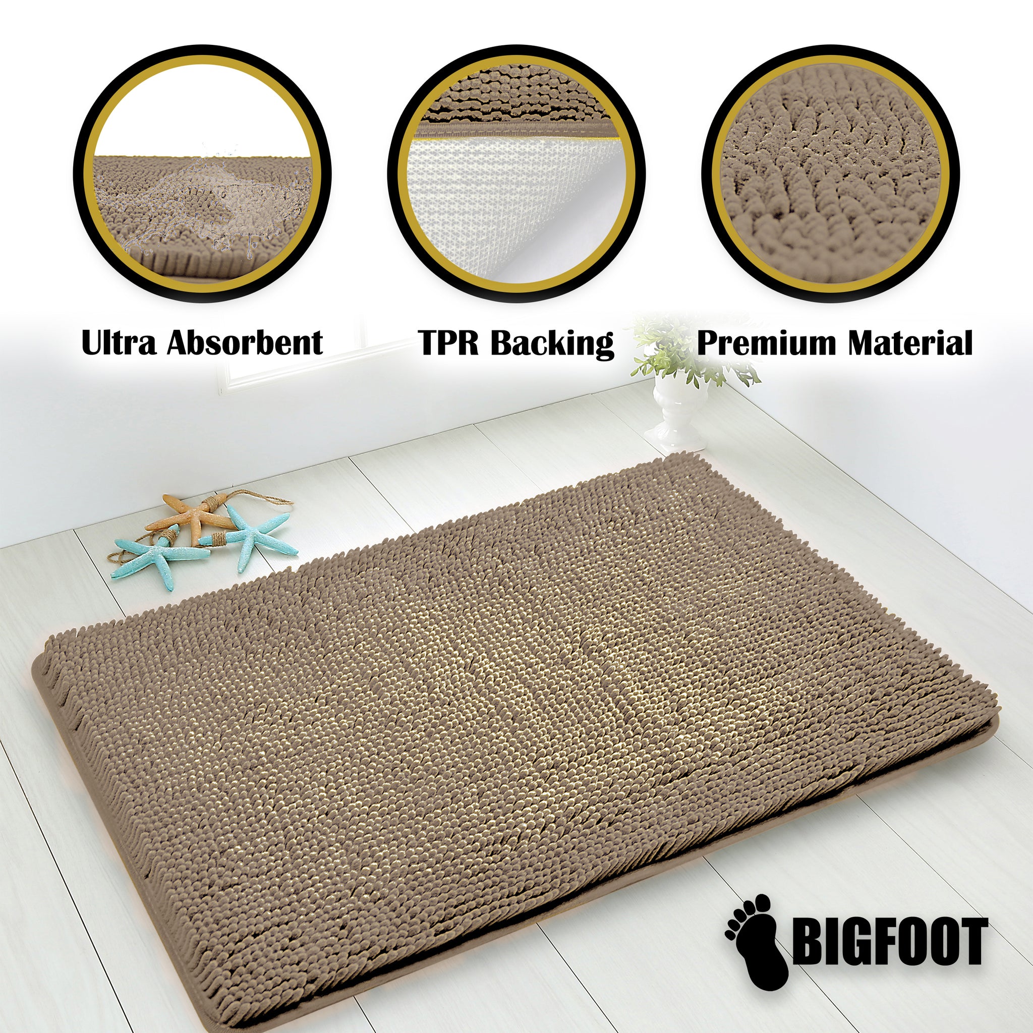 BIGFOOT Luxury Chenille Bathroom Rug Mat 30 x 20, Extra Soft and