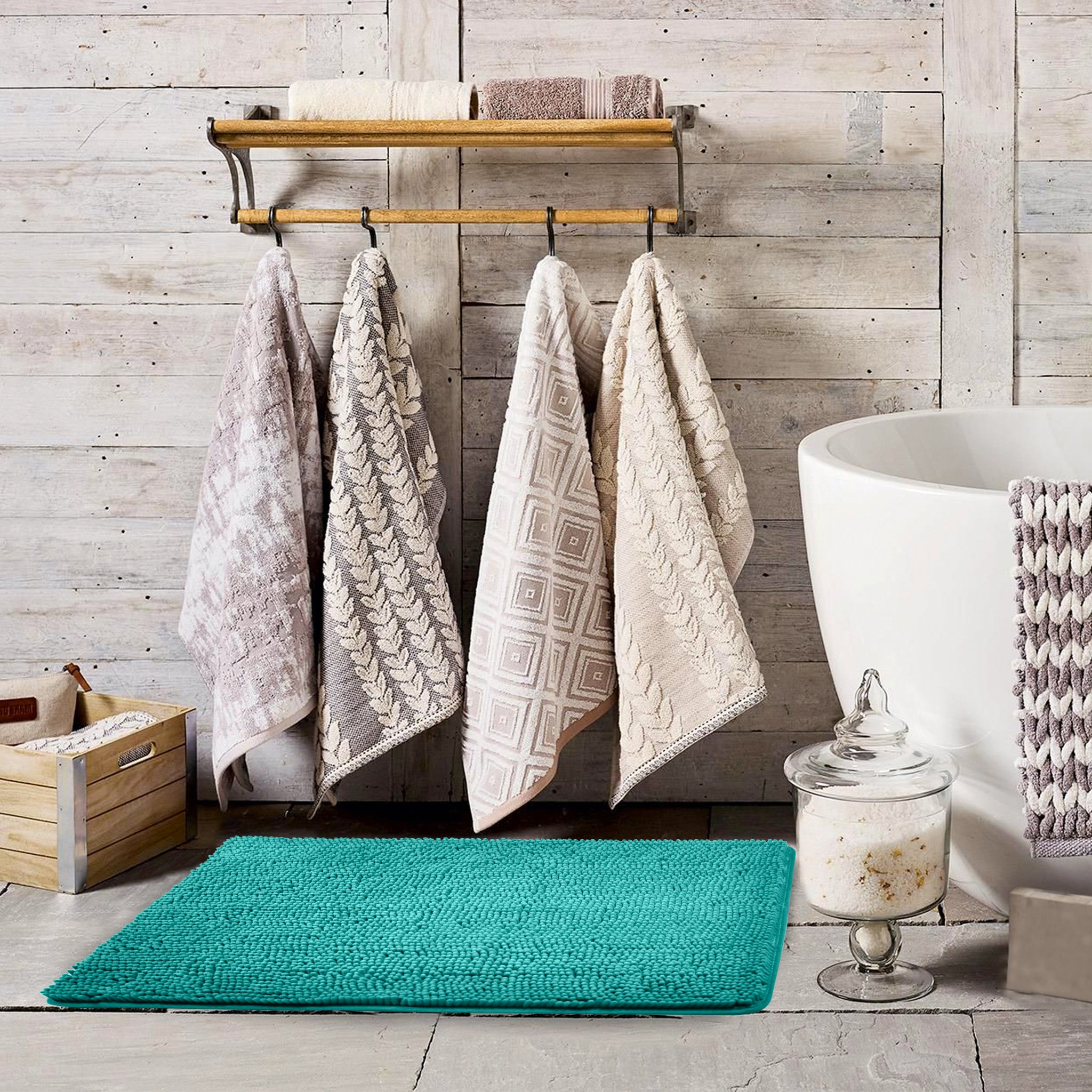 Turquoise bathroom rugs and towels best sale