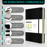 IDEALOne Classic Hardcover Lined Notebook Journal - 160 Page, for Work, Home, School, 5.7 Inches x 8 Inches, 100GSM, with Elastic Band Closure and Ribbon Bookmark