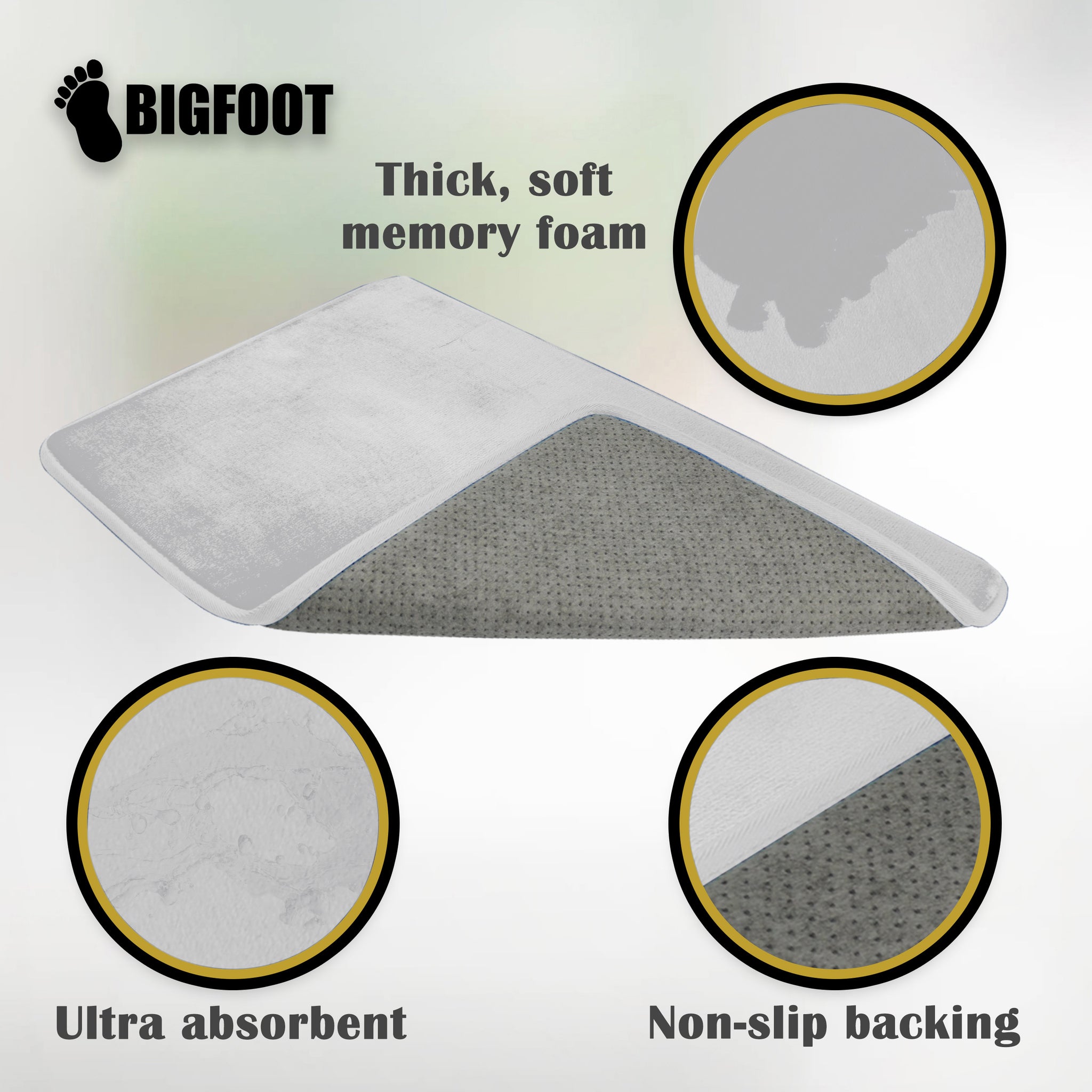BIGFOOT Memory Foam Bath Mat 30 x 20 for Tub and Shower, Water Absorbe –  BedBathKitchen